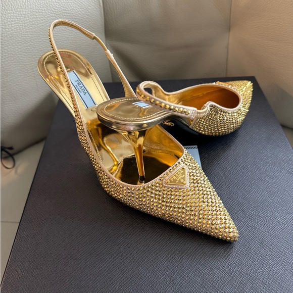 PRADA Satin Slingbacks with Crystals Platinum. - Picture 2 of 7